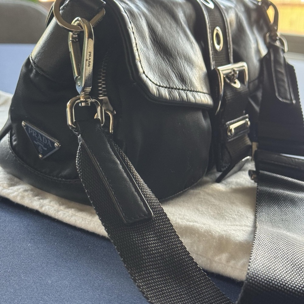 Prada Tessuto Vitello Convertible Shoulder Bag Black Nylon Dual Zip - Picture 8 of 14